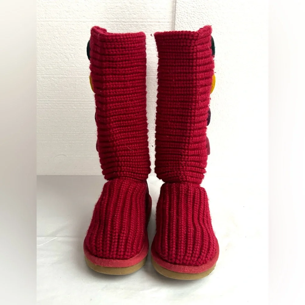 UGG Kids High Red Knit Boots with Multicolor Buttons‎
